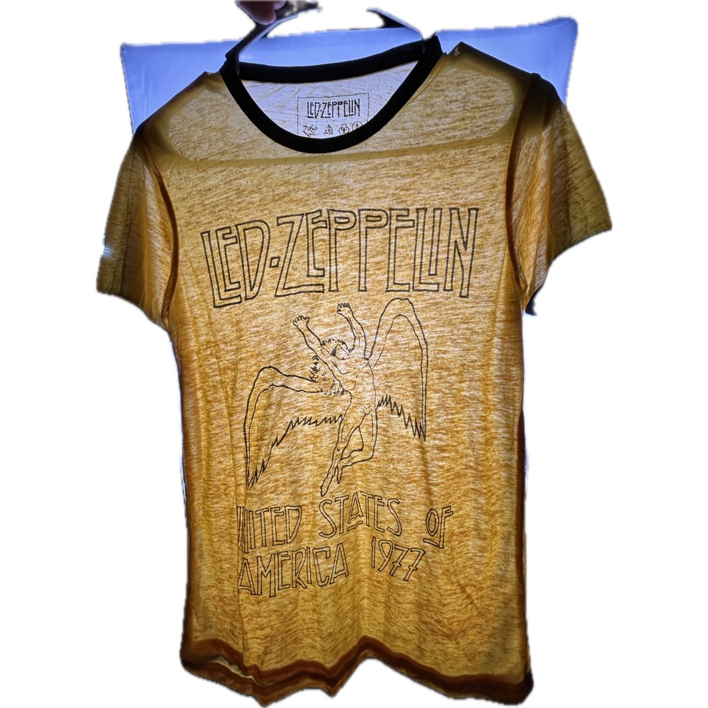 PAPER THIN Led Zeppelin Women's Small US Tour Ringer Band T-Shirt See Thru